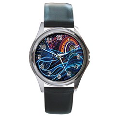 Fish Out Of Water Monster Space Rainbow Circle Polka Line Wave Chevron Star Round Metal Watch by Mariart