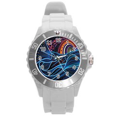 Fish Out Of Water Monster Space Rainbow Circle Polka Line Wave Chevron Star Round Plastic Sport Watch (l)
