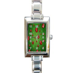 Ladybugs Red Leaf Green Polka Animals Insect Rectangle Italian Charm Watch by Mariart