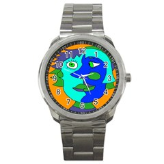 Visual Face Blue Orange Green Mask Sport Metal Watch by Mariart