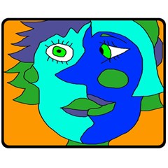 Visual Face Blue Orange Green Mask Fleece Blanket (medium)  by Mariart
