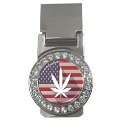 Flag American Star Blue Line White Red Marijuana Leaf Money Clips (cz)  by Mariart