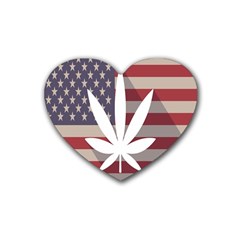 Flag American Star Blue Line White Red Marijuana Leaf Heart Coaster (4 Pack)  by Mariart