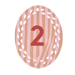 Number 2 Line Vertical Red Pink Wave Chevron Oval Filigree Ornament (two Sides)