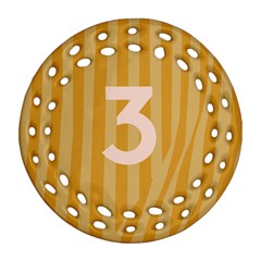 Number 3 Line Vertical Yellow Pink Orange Wave Chevron Round Filigree Ornament (two Sides)