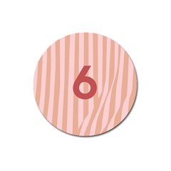 Number 6 Line Vertical Red Pink Wave Chevron Magnet 3  (round)