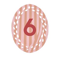 Number 6 Line Vertical Red Pink Wave Chevron Oval Filigree Ornament (two Sides)