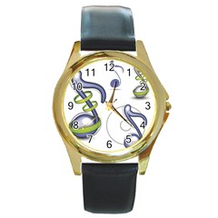 Notes Musical Elements Round Gold Metal Watch by Mariart