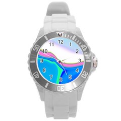 Aurora Color Rainbow Space Blue Sky Purple Yellow Green Round Plastic Sport Watch (l) by Mariart