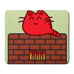 Happy Cat Fire Animals Cute Red Large Mousepads by Mariart