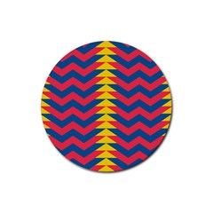 Lllustration Geometric Red Blue Yellow Chevron Wave Line Rubber Coaster (round)  by Mariart