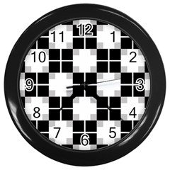Plaid Black White Wall Clocks (black)
