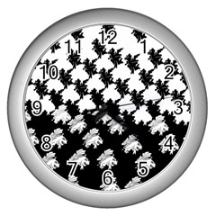 Transforming Escher Tessellations Full Page Dragon Black Animals Wall Clocks (silver)  by Mariart