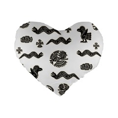 Aztecs Pattern Standard 16  Premium Flano Heart Shape Cushions by Valentinaart