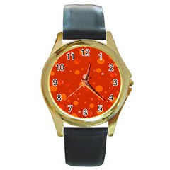 Decorative Dots Pattern Round Gold Metal Watch by ValentinaDesign