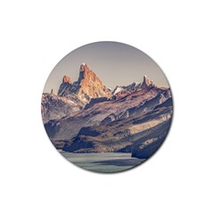 Fitz Roy And Poincenot Mountains Lake View   Patagonia Rubber Coaster (round)  by dflcprints