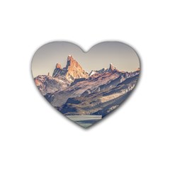 Fitz Roy And Poincenot Mountains Lake View   Patagonia Rubber Coaster (heart)  by dflcprints
