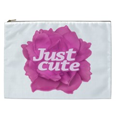 Just Cute Text Over Pink Rose Cosmetic Bag (xxl)  by dflcprints
