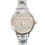 blue and pink tribal pattern Round Italian Charm Watch