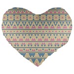 blue and pink tribal pattern Large 19  Premium Flano Heart Shape Cushions