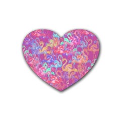 Flamingo Pattern Rubber Coaster (heart)  by Valentinaart