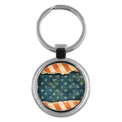 Grunge Ripped Paper Usa Flag Key Chains (round) 