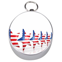 Multiple Us Flag Stars Line Slide Silver Compasses