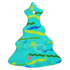 Mustache Jellyfish Blue Water Sea Beack Swim Blue Ornament (christmas Tree) 