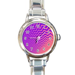 Original Resolution Wave Waves Chevron Pink Purple Round Italian Charm Watch