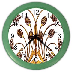 Scroll Gold Floral Design Color Wall Clocks by Nexatart