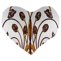 Scroll Gold Floral Design Large 19  Premium Flano Heart Shape Cushions by Nexatart
