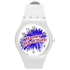 Happy 4th Of July Graphic Logo Round Plastic Sport Watch (m) by dflcprints