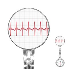 Cardiogram Vary Heart Rate Perform Line Red Plaid Wave Waves Chevron Stainless Steel Nurses Watch by Mariart
