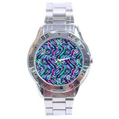 Circle Purple Green Wave Chevron Waves Stainless Steel Analogue Watch