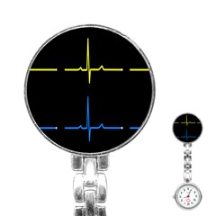 Heart Monitor Screens Pulse Trace Motion Black Blue Yellow Waves Stainless Steel Nurses Watch by Mariart