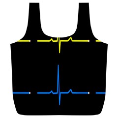 Heart Monitor Screens Pulse Trace Motion Black Blue Yellow Waves Full Print Recycle Bags (l) 