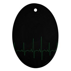Heart Rate Line Green Black Wave Chevron Waves Oval Ornament (two Sides)