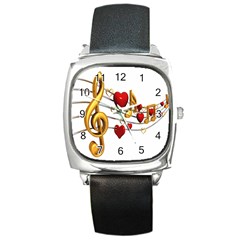 Music Notes Heart Beat Square Metal Watch by Mariart