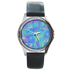 Vertical Behance Line Polka Dot Purple Green Blue Round Metal Watch