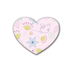 Pretty Summer Garden Floral Bird Pink Seamless Pattern Heart Coaster (4 Pack)  by Nexatart
