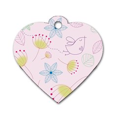 Pretty Summer Garden Floral Bird Pink Seamless Pattern Dog Tag Heart (two Sides) by Nexatart