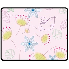 Pretty Summer Garden Floral Bird Pink Seamless Pattern Double Sided Fleece Blanket (medium) 