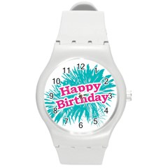 Happy Brithday Typographic Design Round Plastic Sport Watch (m) by dflcprints