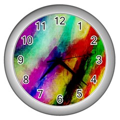 Colorful Abstract Paint Splats Background Wall Clocks (silver)  by Nexatart