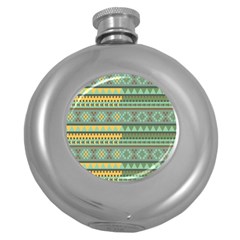 Bezold Effect Traditional Medium Dimensional Symmetrical Different Similar Shapes Triangle Green Yel Round Hip Flask (5 Oz)