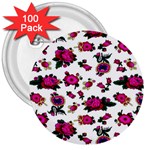 Crown Red Flower Floral Calm Rose Sunflower White 3  Buttons (100 pack) 