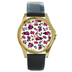 Crown Red Flower Floral Calm Rose Sunflower White Round Gold Metal Watch by Mariart