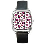 Crown Red Flower Floral Calm Rose Sunflower White Square Metal Watch