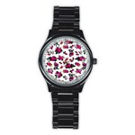 Crown Red Flower Floral Calm Rose Sunflower White Stainless Steel Round Watch
