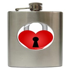 Heart Padlock Red Love Hip Flask (6 Oz) by Mariart
